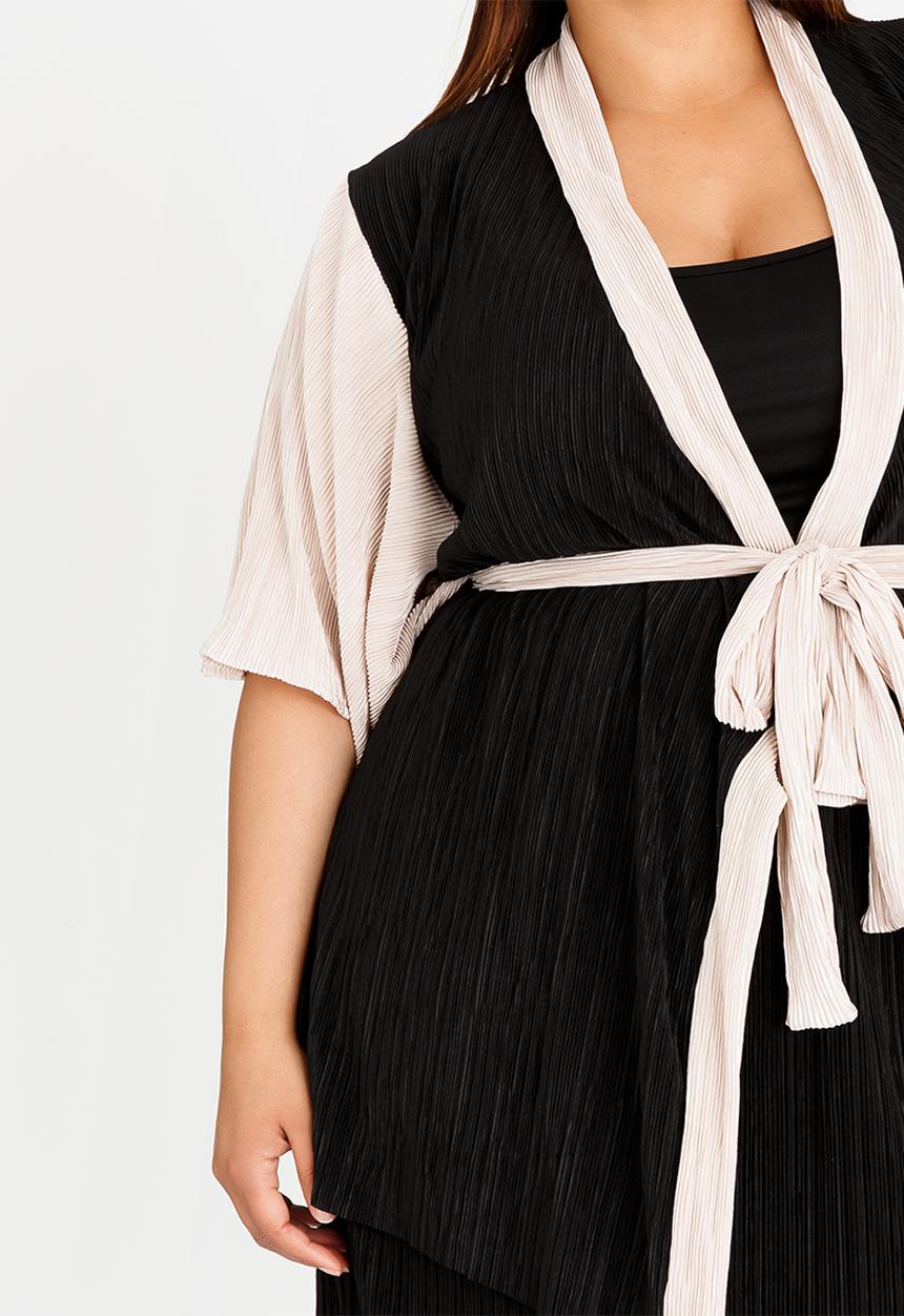 RUFF TUNG - Pleated Kimono Top with Belt Black