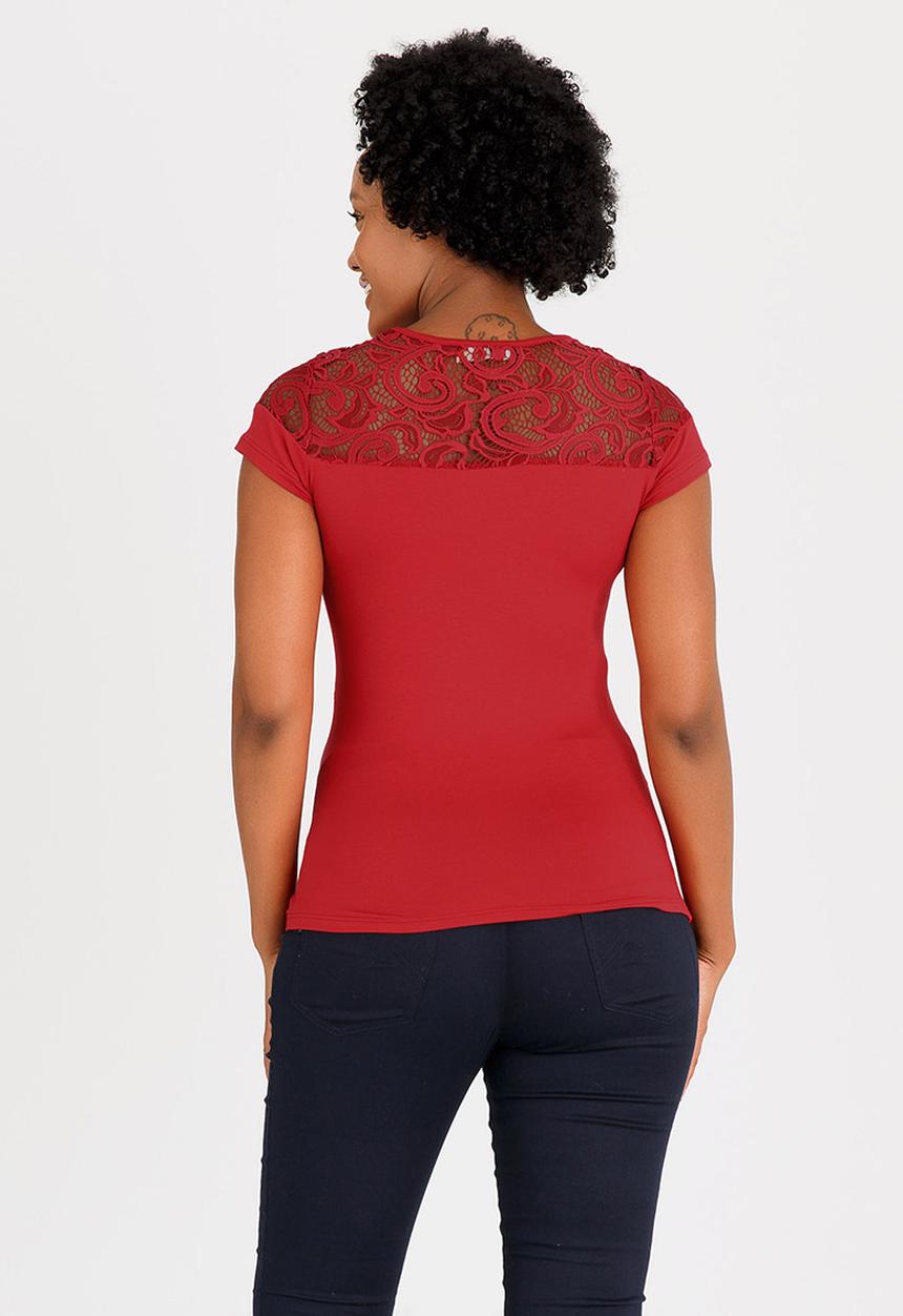 edit Maternity - Lace Inset Stripe T-shirt Red