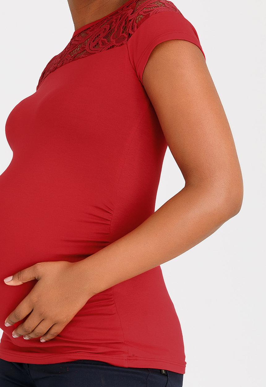edit Maternity - Lace Inset Stripe T-shirt Red