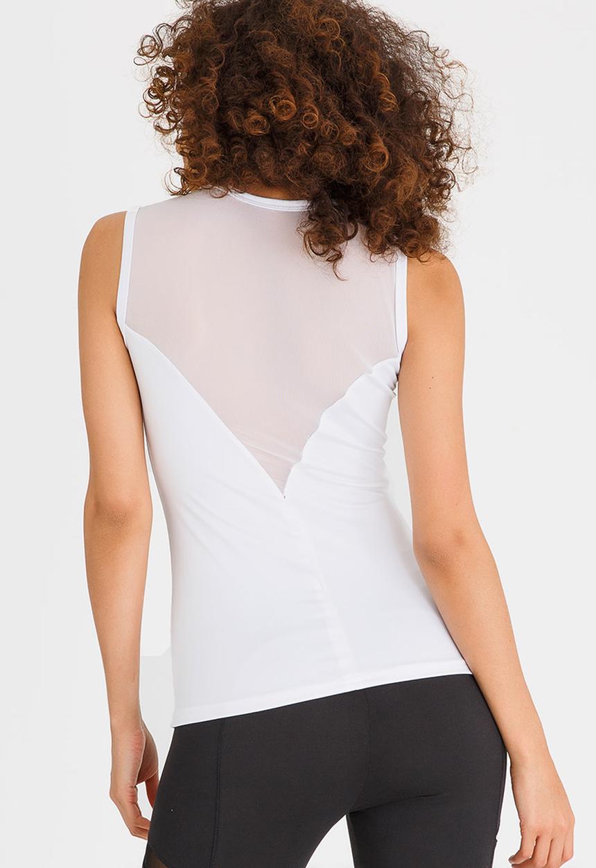 Lithe - Mesh Plunged Neckline Top White