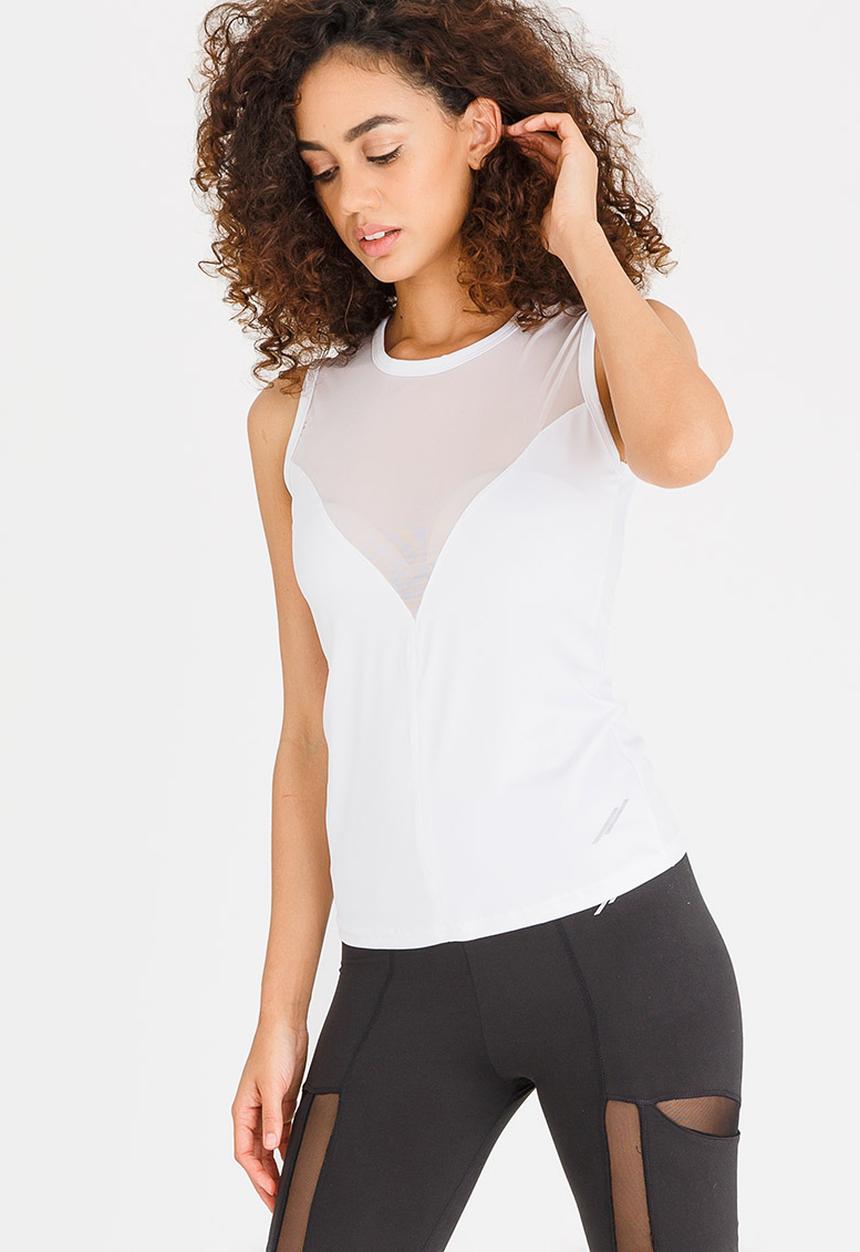 Lithe - Mesh Plunged Neckline Top White