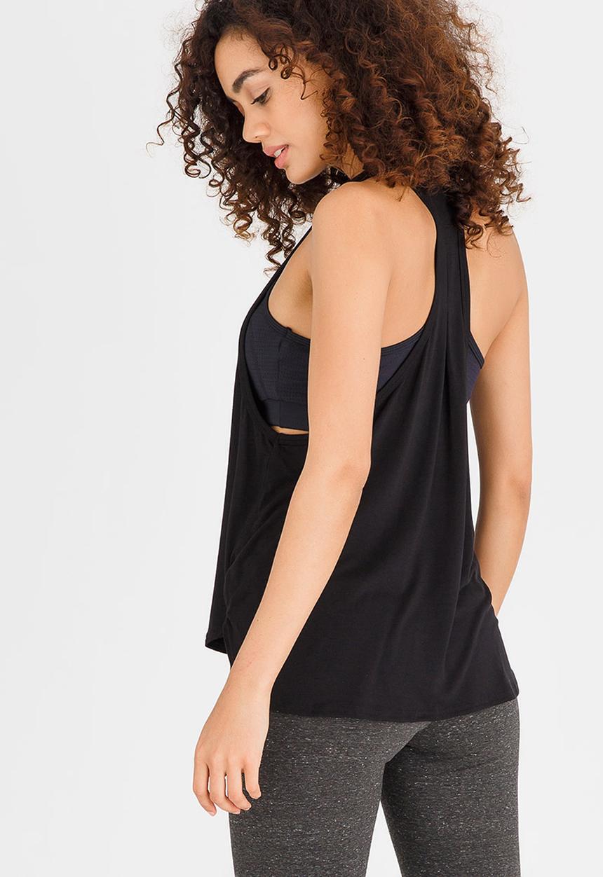 Lithe - Waterfall Racer Back Top Black
