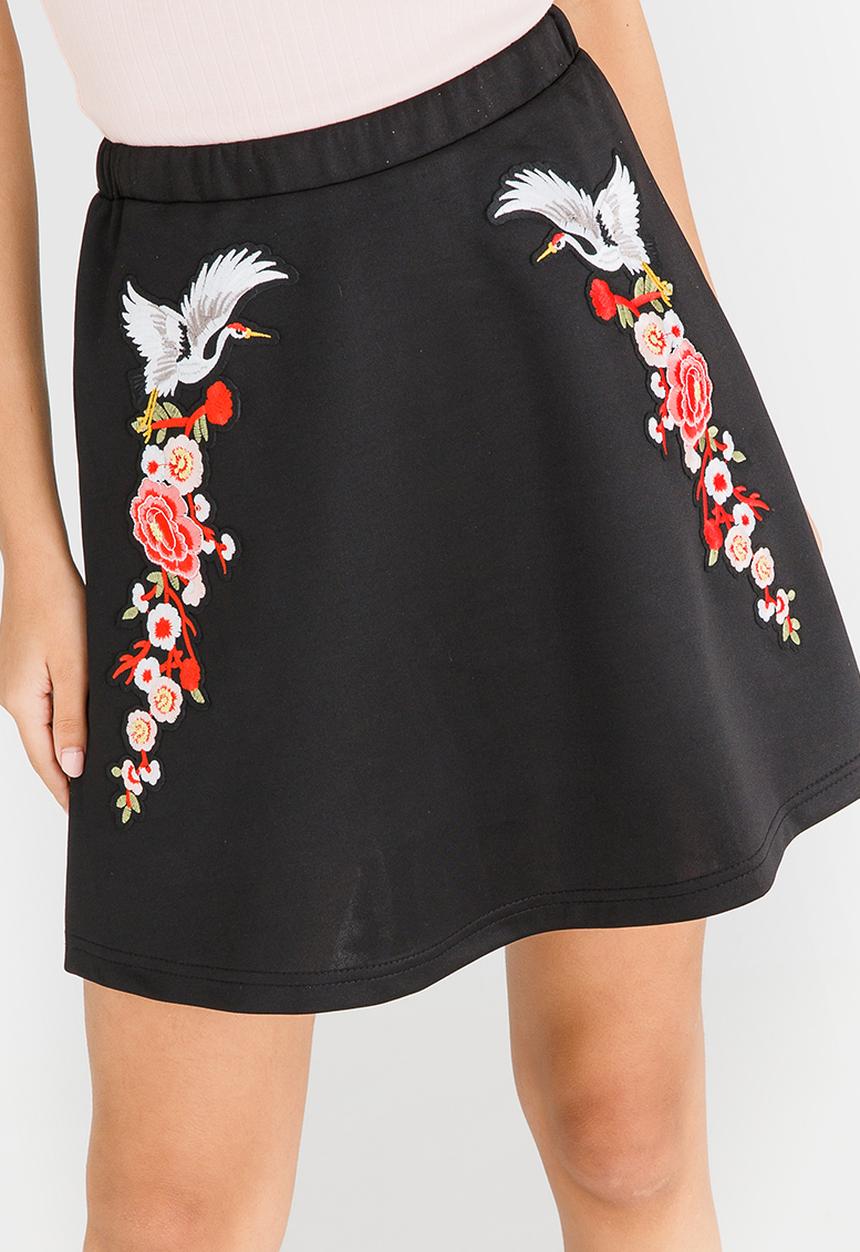 c(inch) - Embroidered Mini Skirt Black
