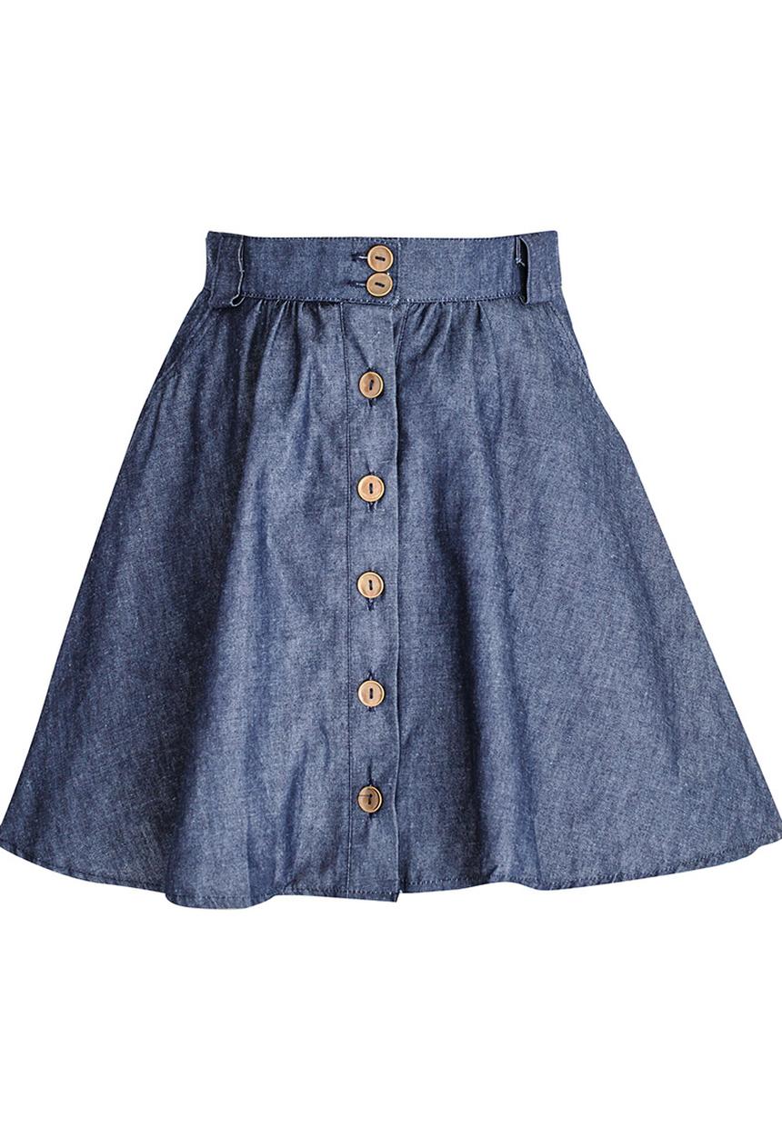Twin Clothing - Button Through Skirt Dark Blue