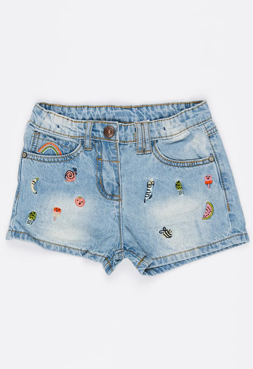 Pop Candy - Denim Shorts with Badges Blue