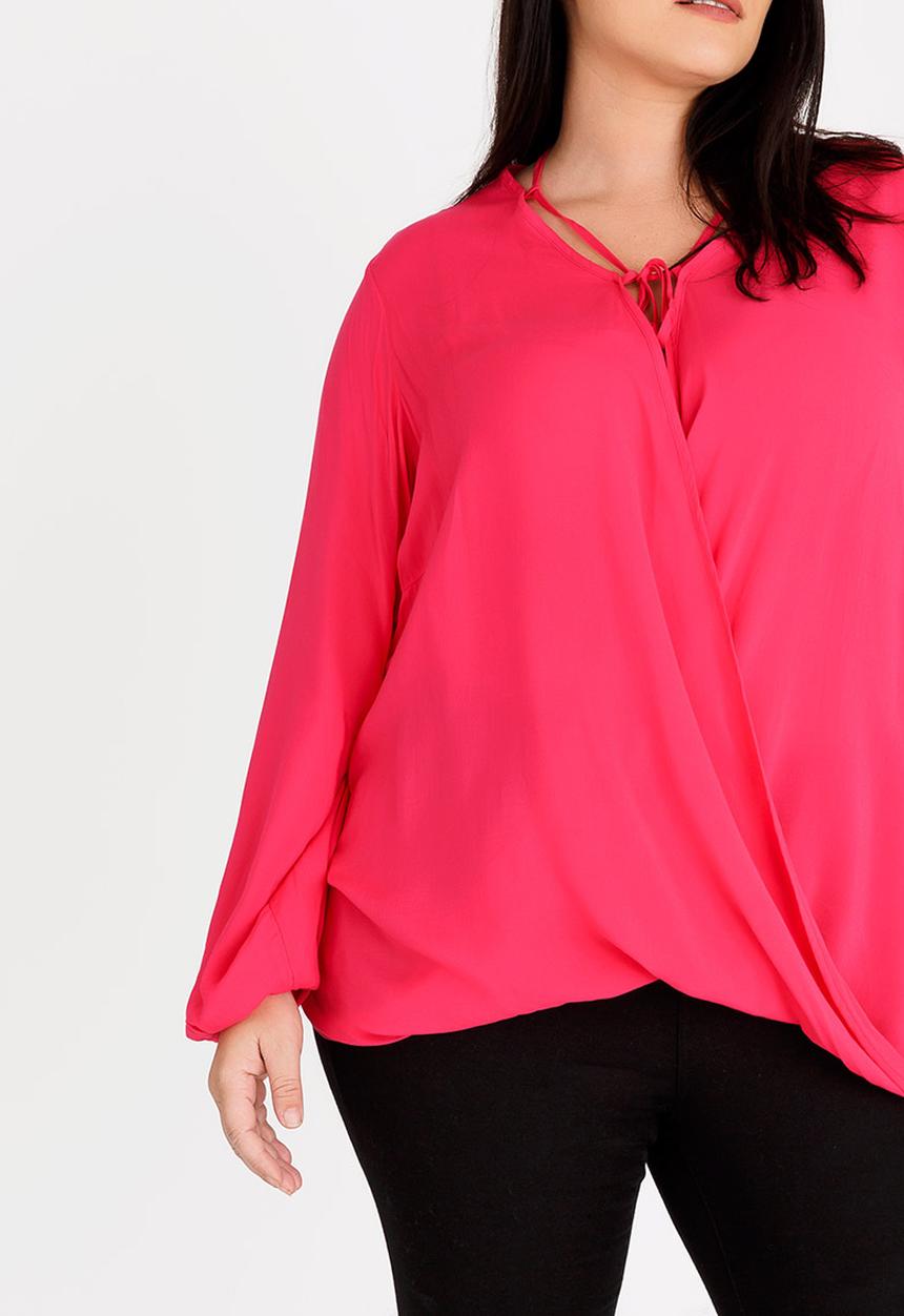 edit Plus - Wrap Over Blouse with Front Detail Cerise Pink
