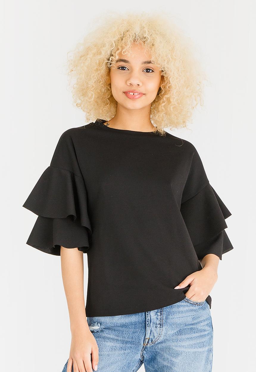 c(inch) - Double Frill T-shirt Black