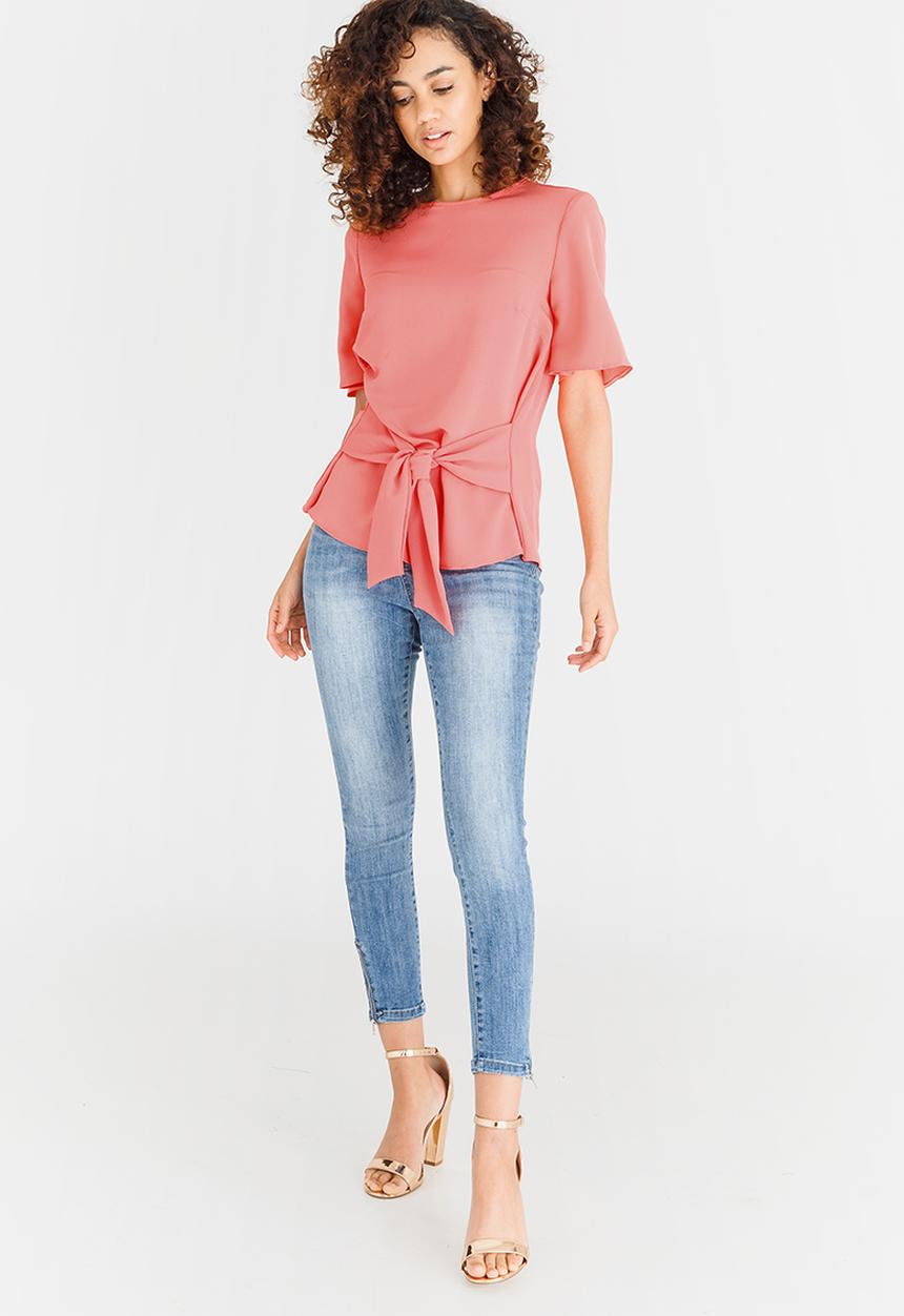 edit - Short Sleeve Woven Blouse Coral