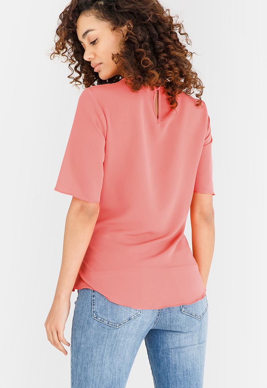 edit - Short Sleeve Woven Blouse Coral