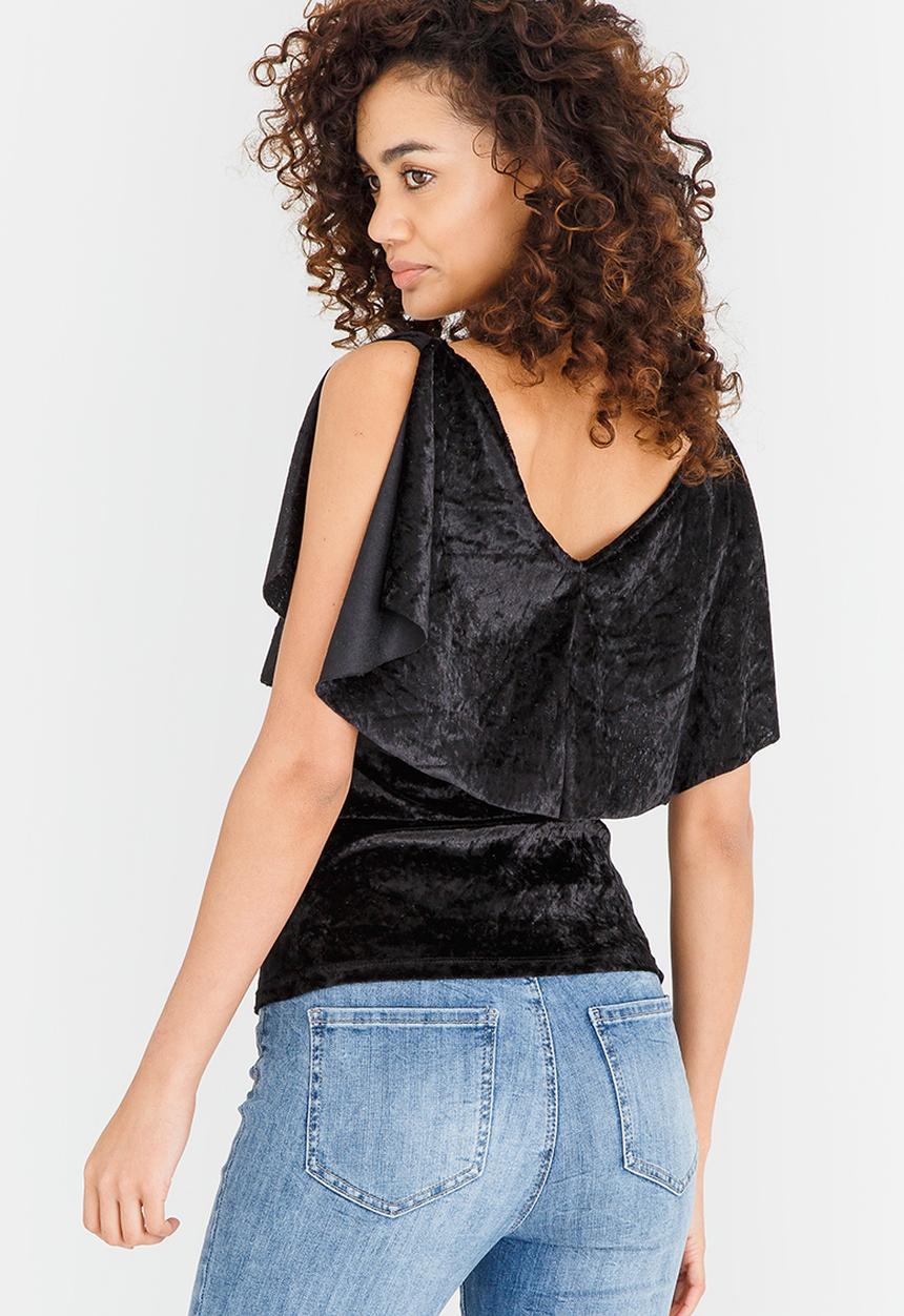edit - Frilly Velvet Top Black