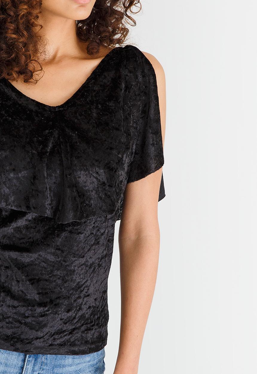 edit - Frilly Velvet Top Black
