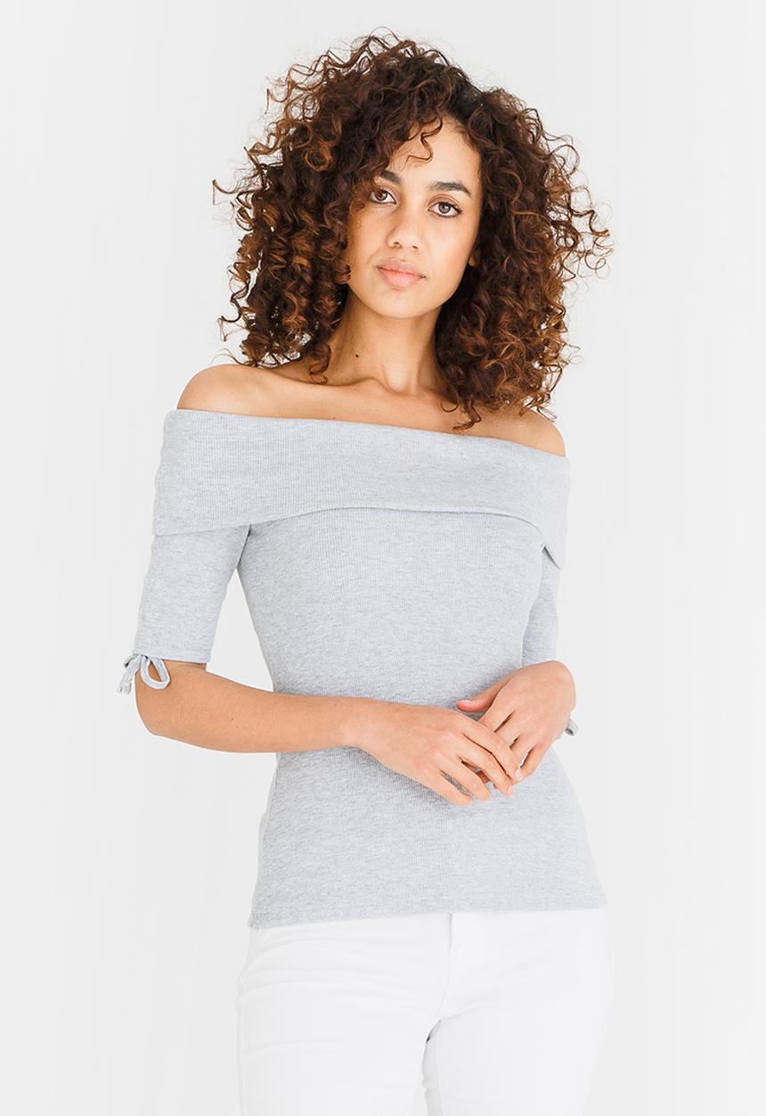 edit - Bardot Top with Sleeve Details Grey