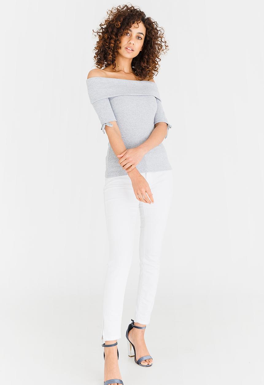 edit - Bardot Top with Sleeve Details Grey