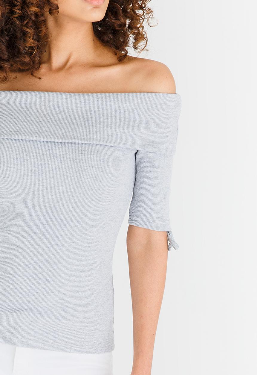 edit - Bardot Top with Sleeve Details Grey