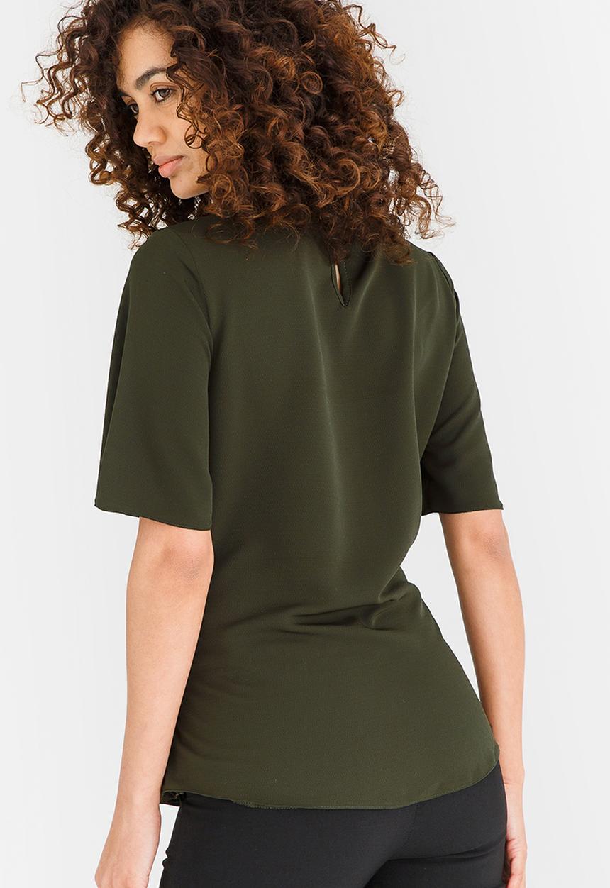 edit - Short Sleeve Woven Blouse Khaki Green