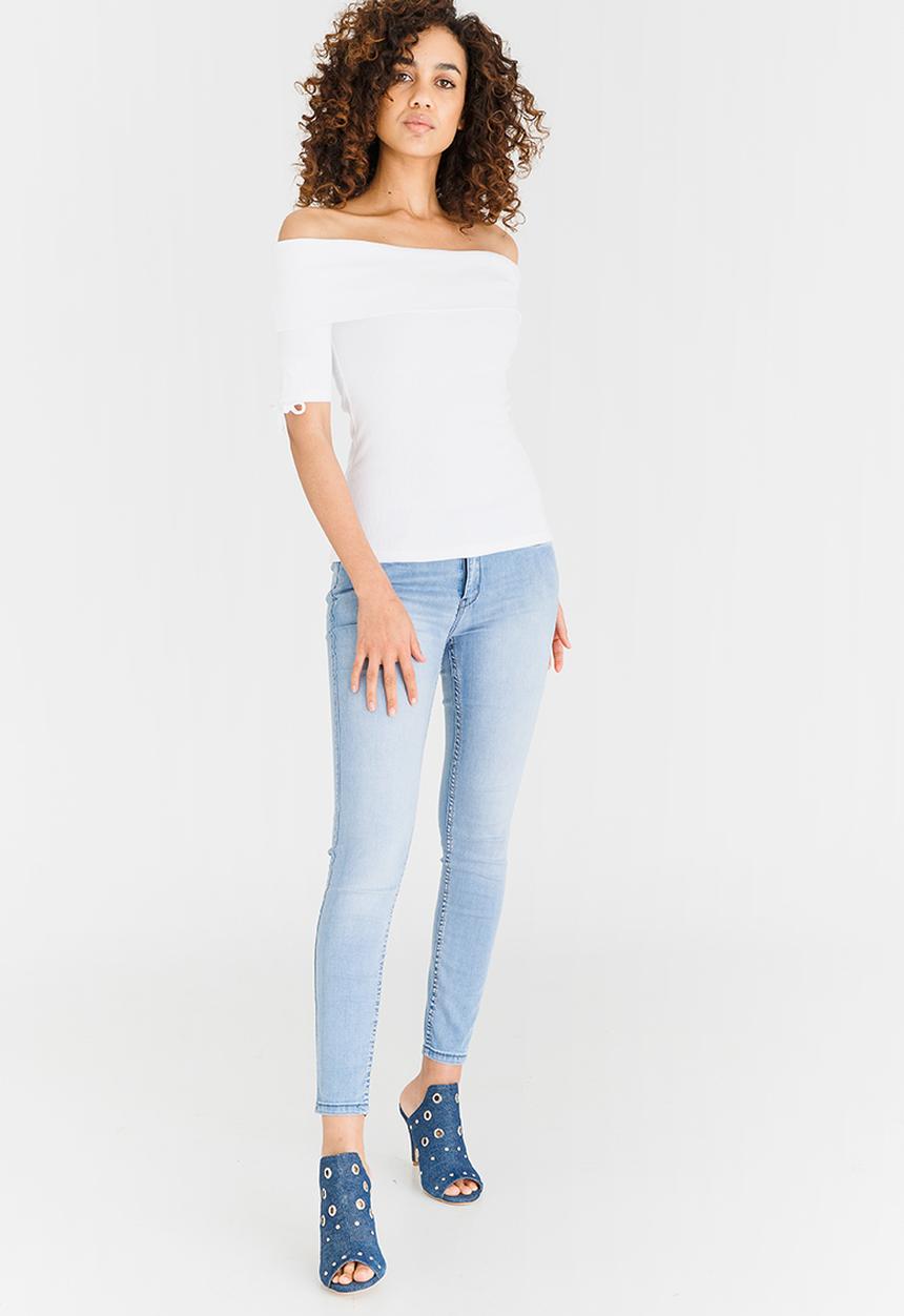 edit - Bardot Top with Sleeve Details White