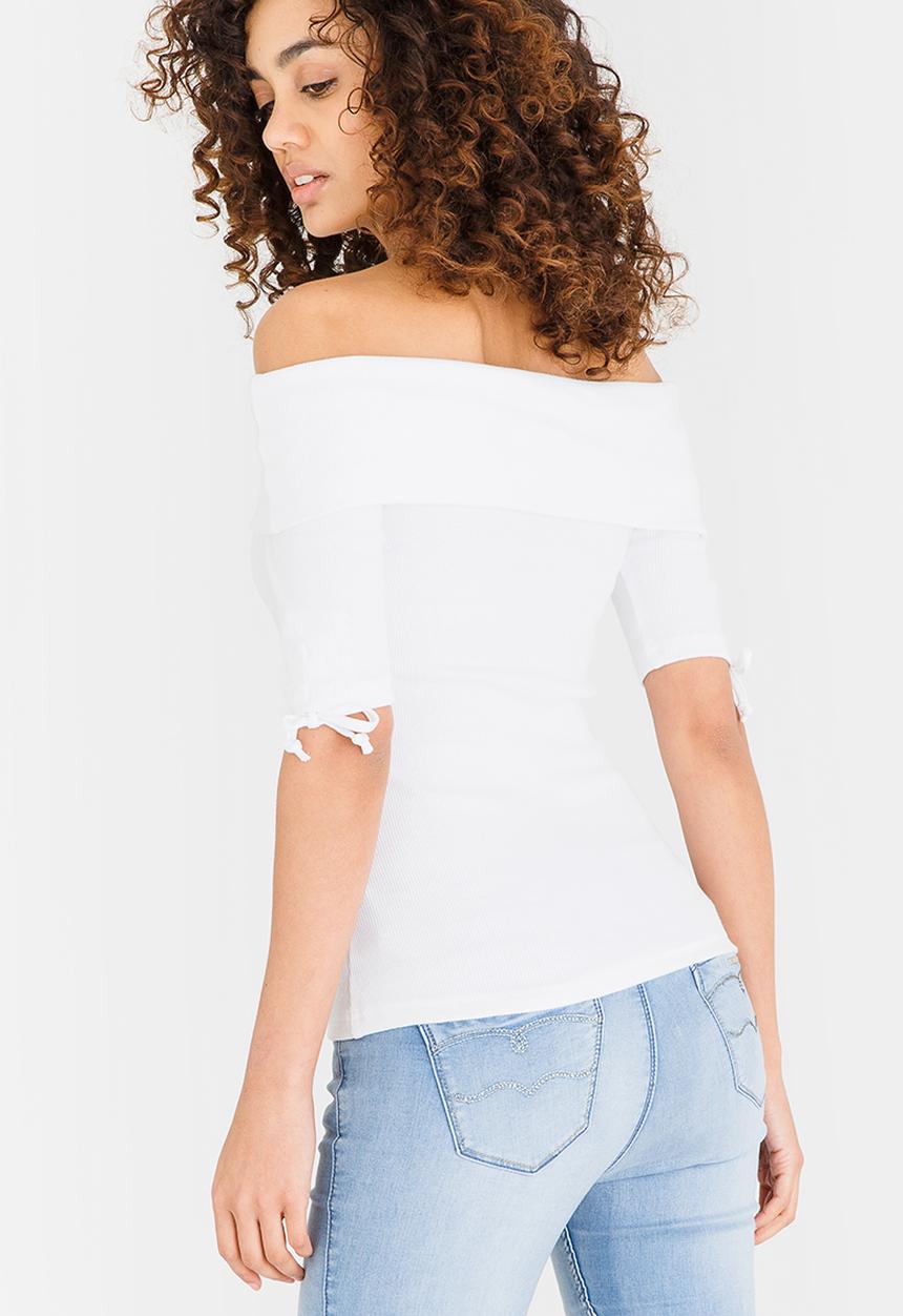 edit - Bardot Top with Sleeve Details White