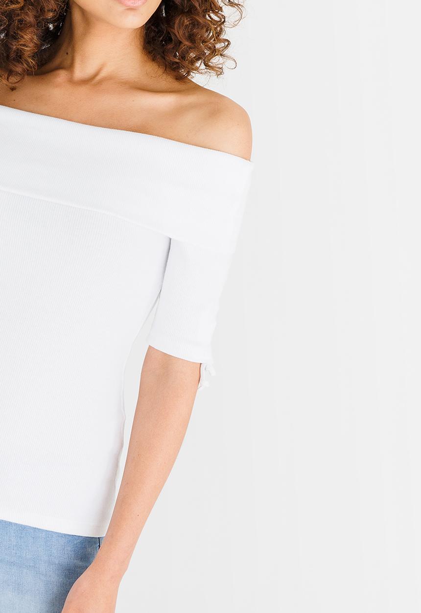 edit - Bardot Top with Sleeve Details White