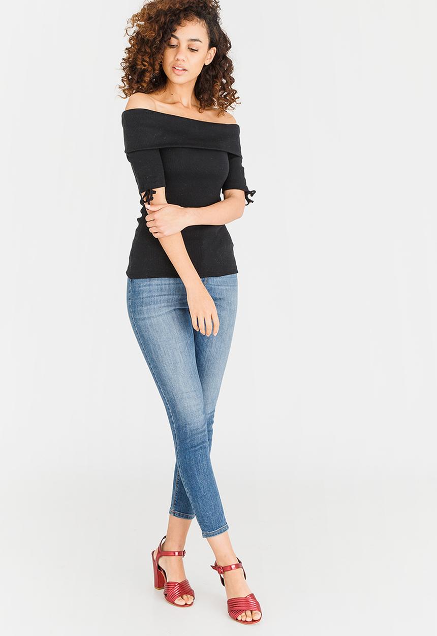 edit - Bardot Top with Sleeve Details Black