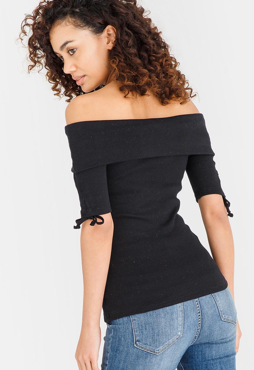 edit - Bardot Top with Sleeve Details Black