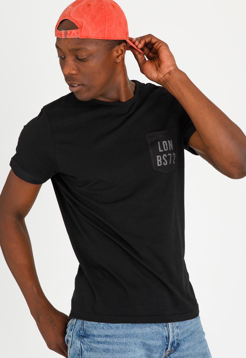 Brave Soul - Ortiz Plain Printed Pocket Tee Black