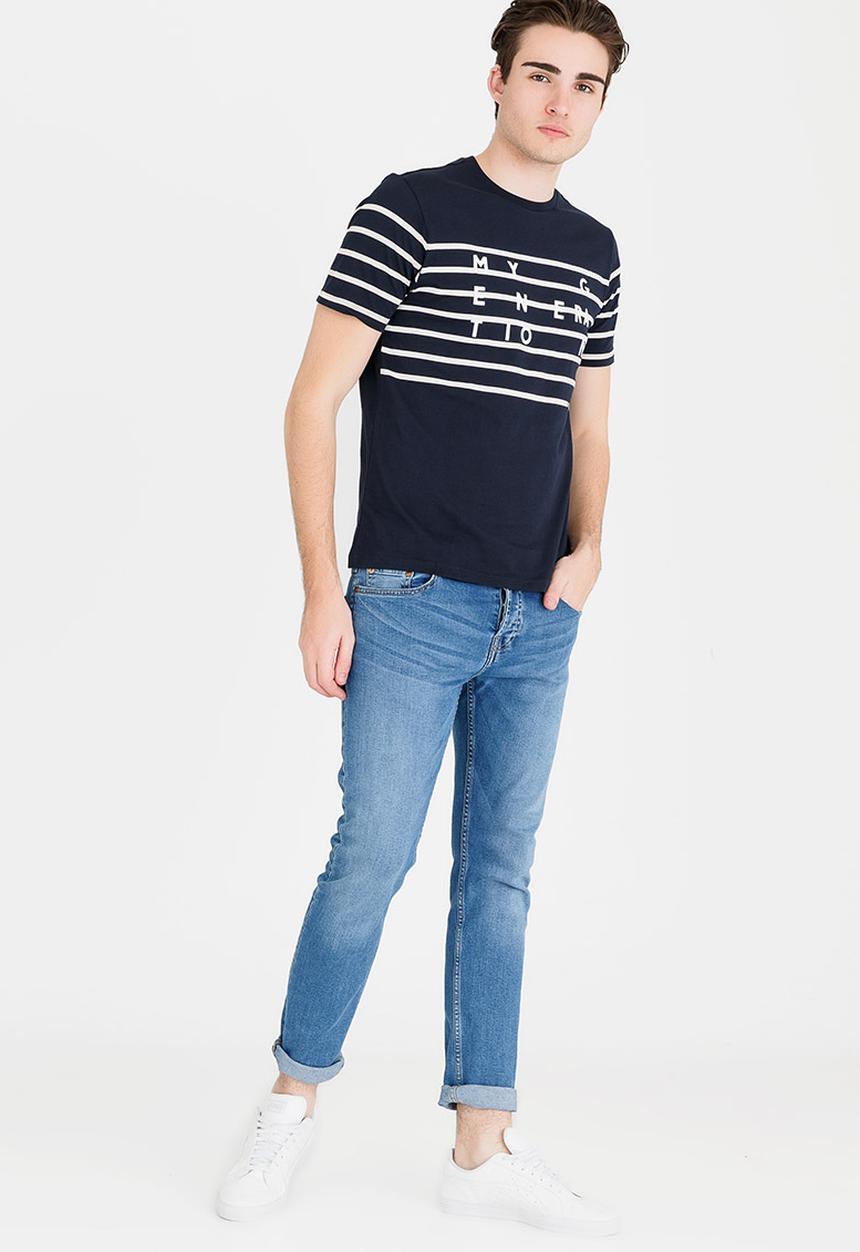 Ben Sherman - Stripe Printed T-Shirt Navy