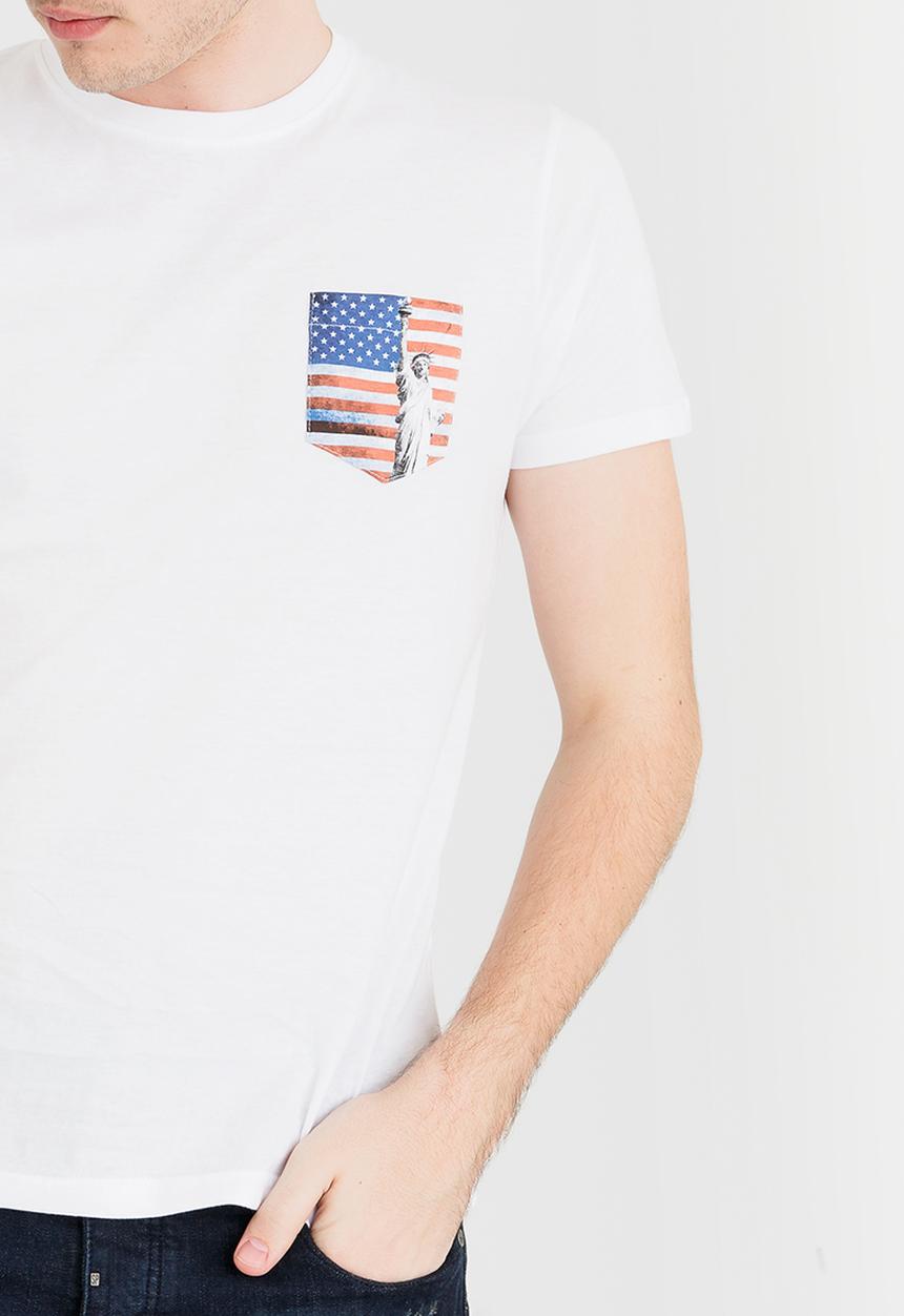 Brave Soul - Dwight Printed Pocket Tee White