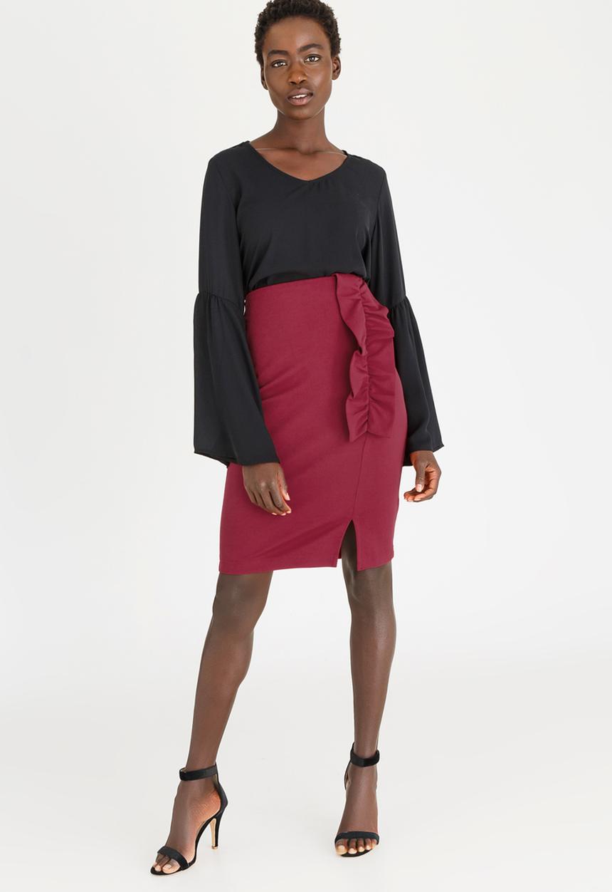 edit - Midi Skirt with Frills Dark Red