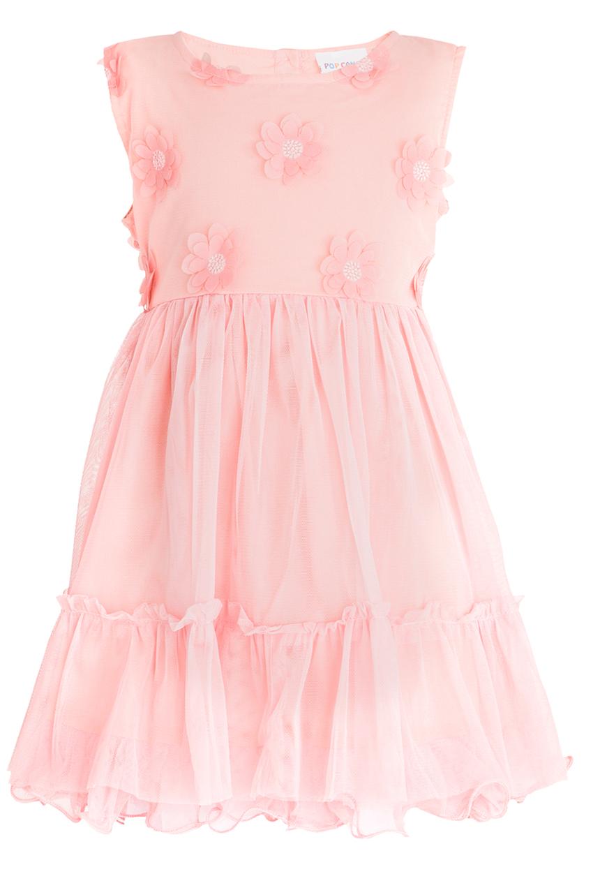 Pop Candy - Flower Detail Mesh Dress Mid Pink