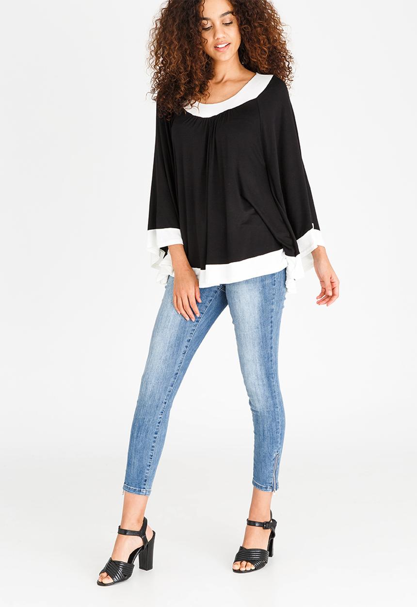 edit - Colourblock Batwing Top Black and White