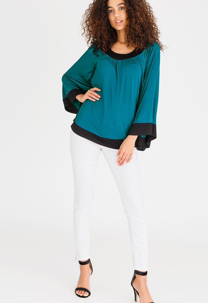 edit - Colourblock Batwing Top Dark Green