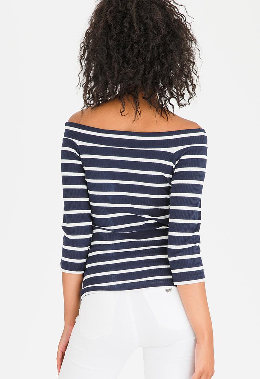 Pieces - Sisa Off-the-shoulder Top Navy & White
