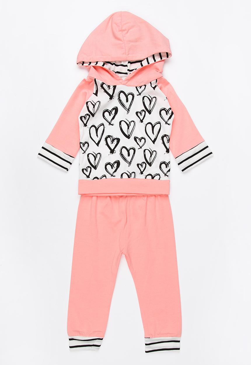 Pop Candy - Hooded Printed 2 Piece Set Pale Pink