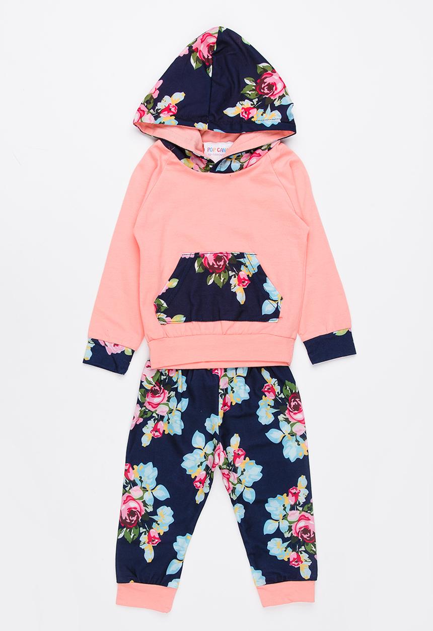 Pop Candy - Printed Hoodie Sweat Set Pale Pink