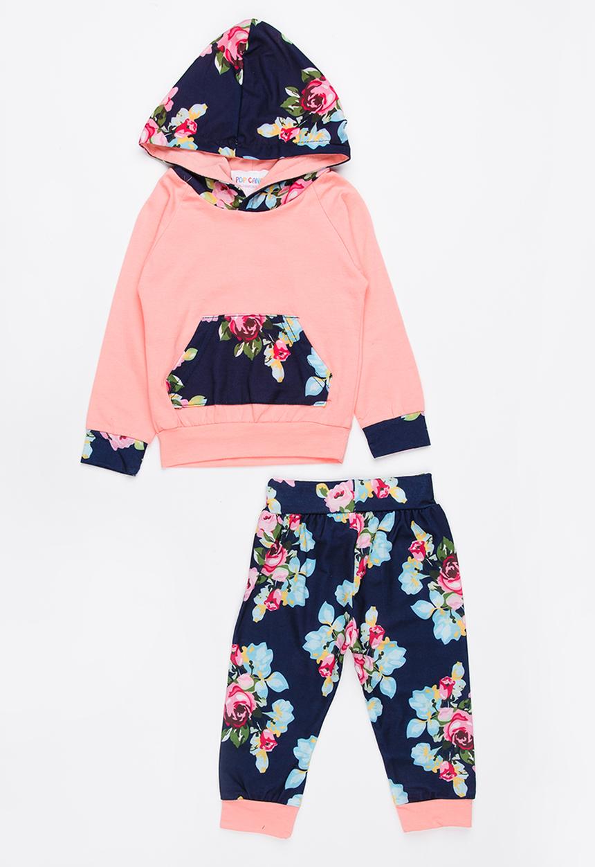 Pop Candy - Printed Hoodie Sweat Set Pale Pink