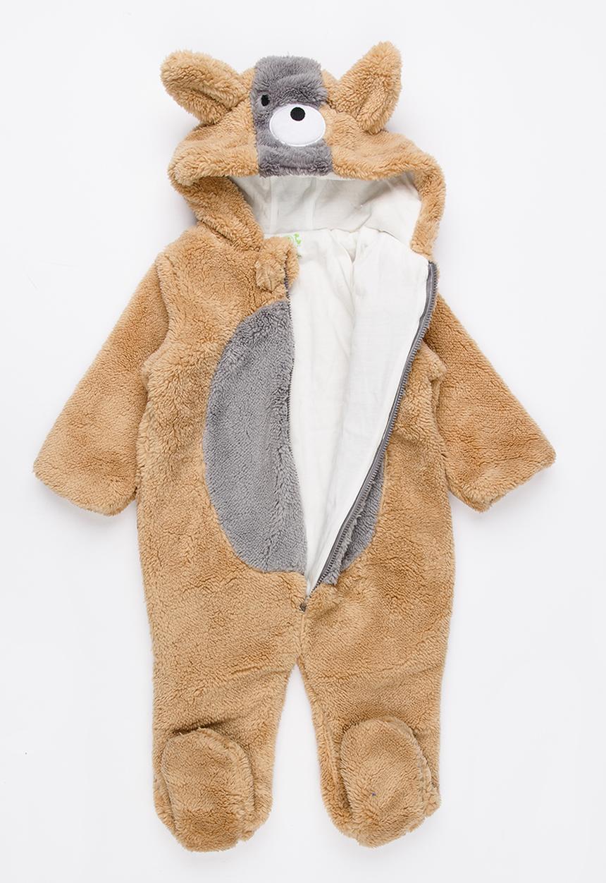 Pop Candy - Fleece Onesie with Embroidered Face Brown