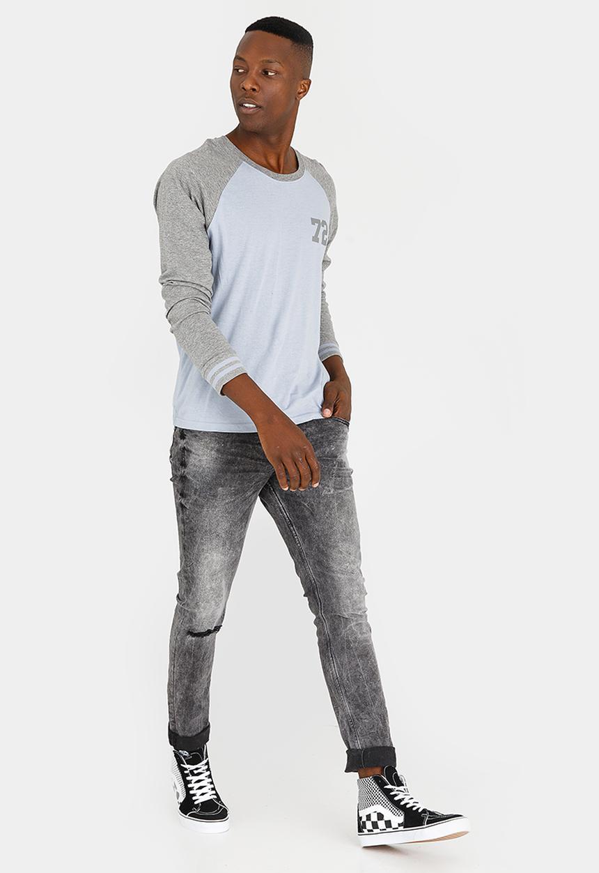 Brave Soul - Granite Cotton Raglan Tee Pale Blue