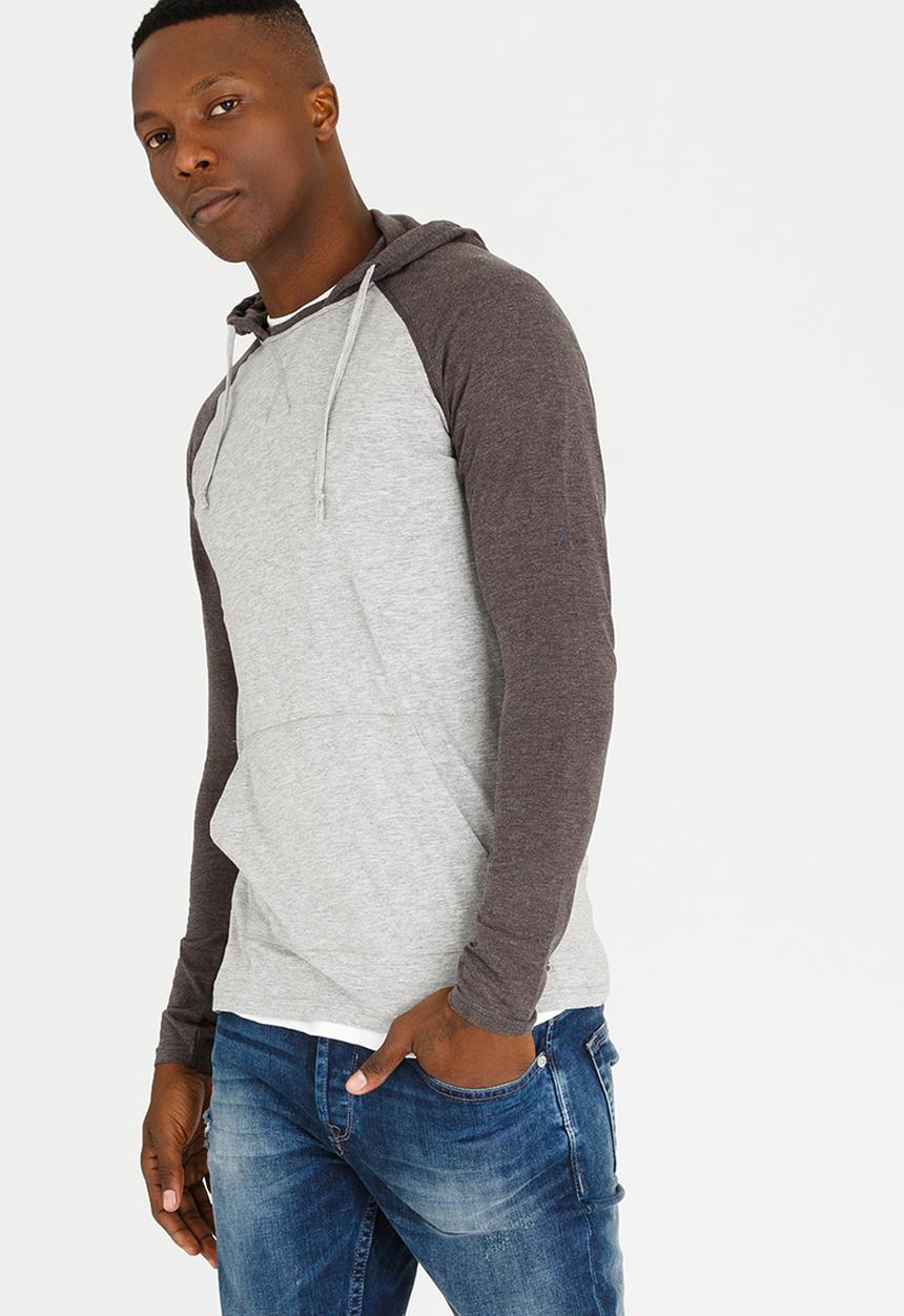 Brave Soul - Hooded Jersey Top Grey Melange