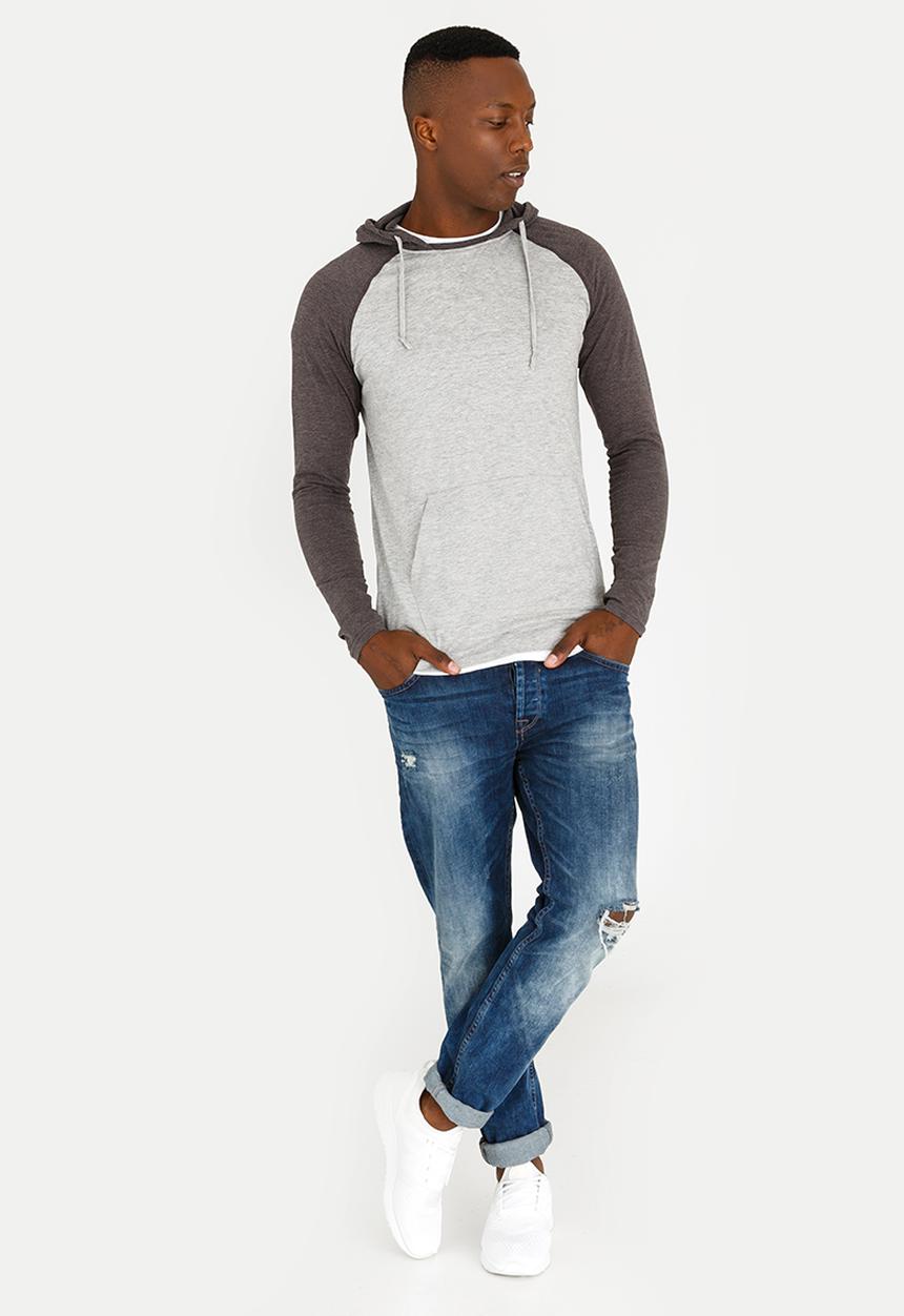 Brave Soul - Hooded Jersey Top Grey Melange