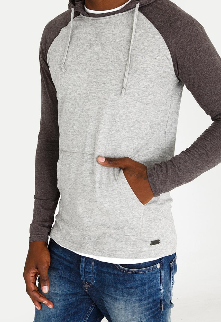 Brave Soul - Hooded Jersey Top Grey Melange