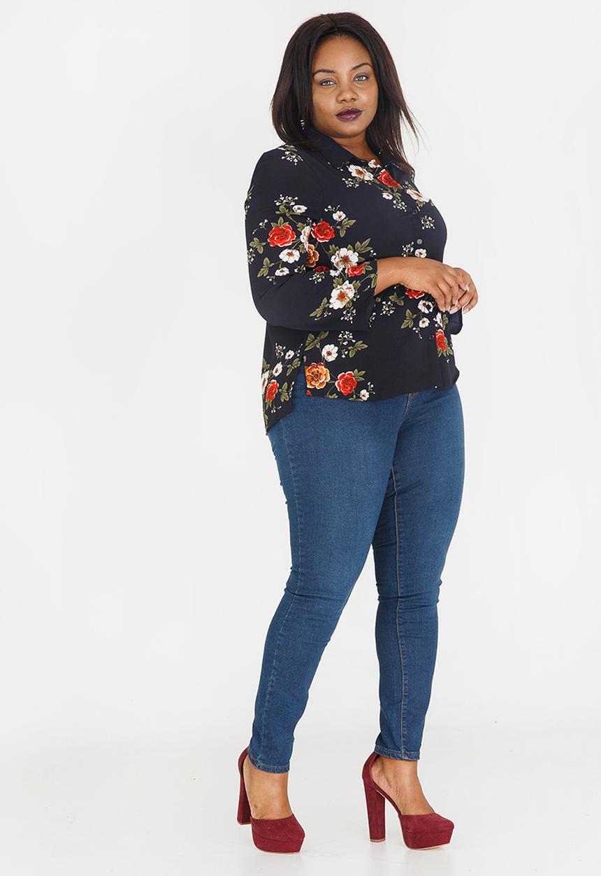 Brave Soul - Alice Floral Button-up Shirt Navy