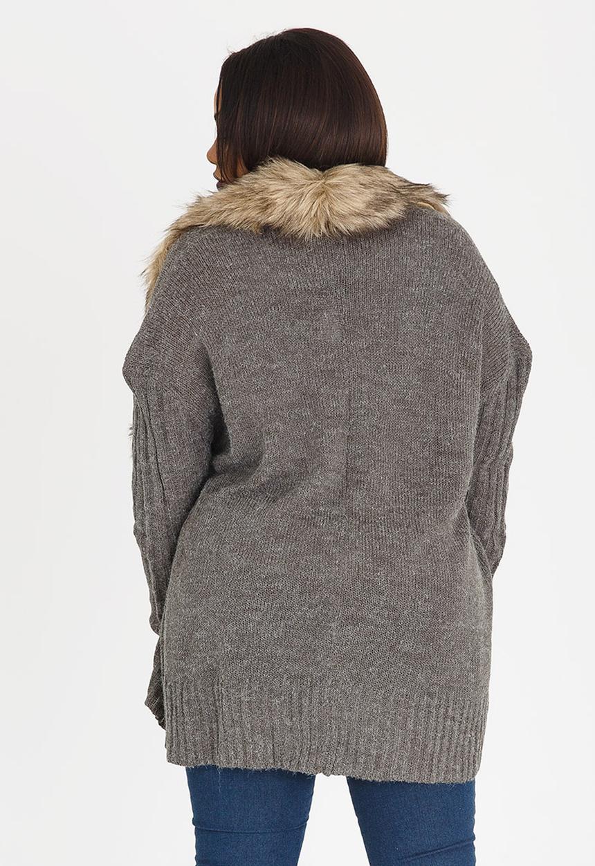 Brave Soul - For Me Faux Fur Collar Cardigan Charcoal