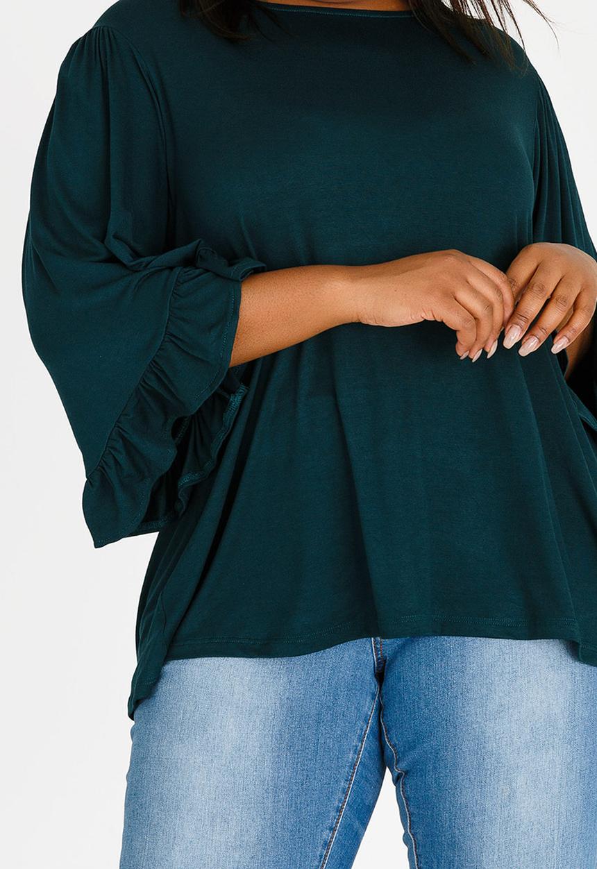 STYLE REPUBLIC PLUS - Frill Sleeve Swing Tee Dark Green