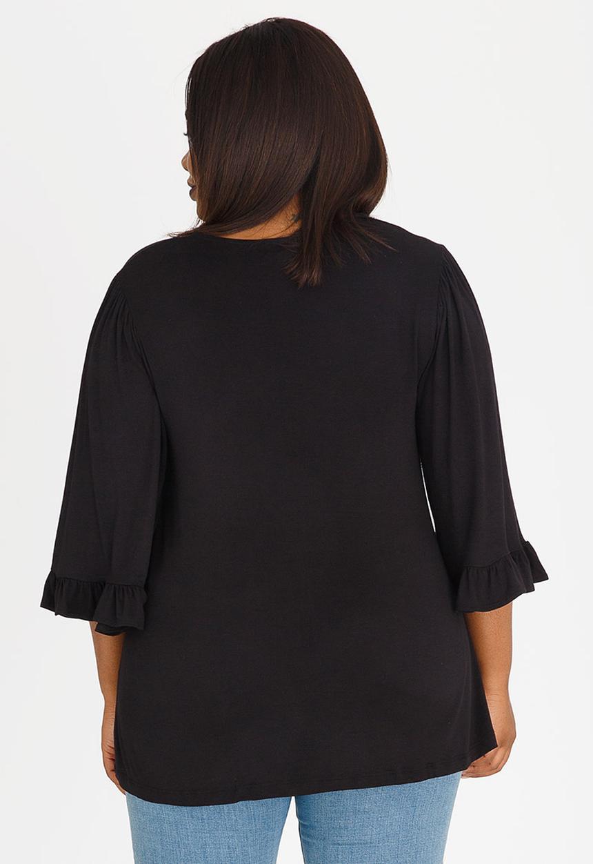 STYLE REPUBLIC PLUS - Frill Sleeve Swing Tee Black