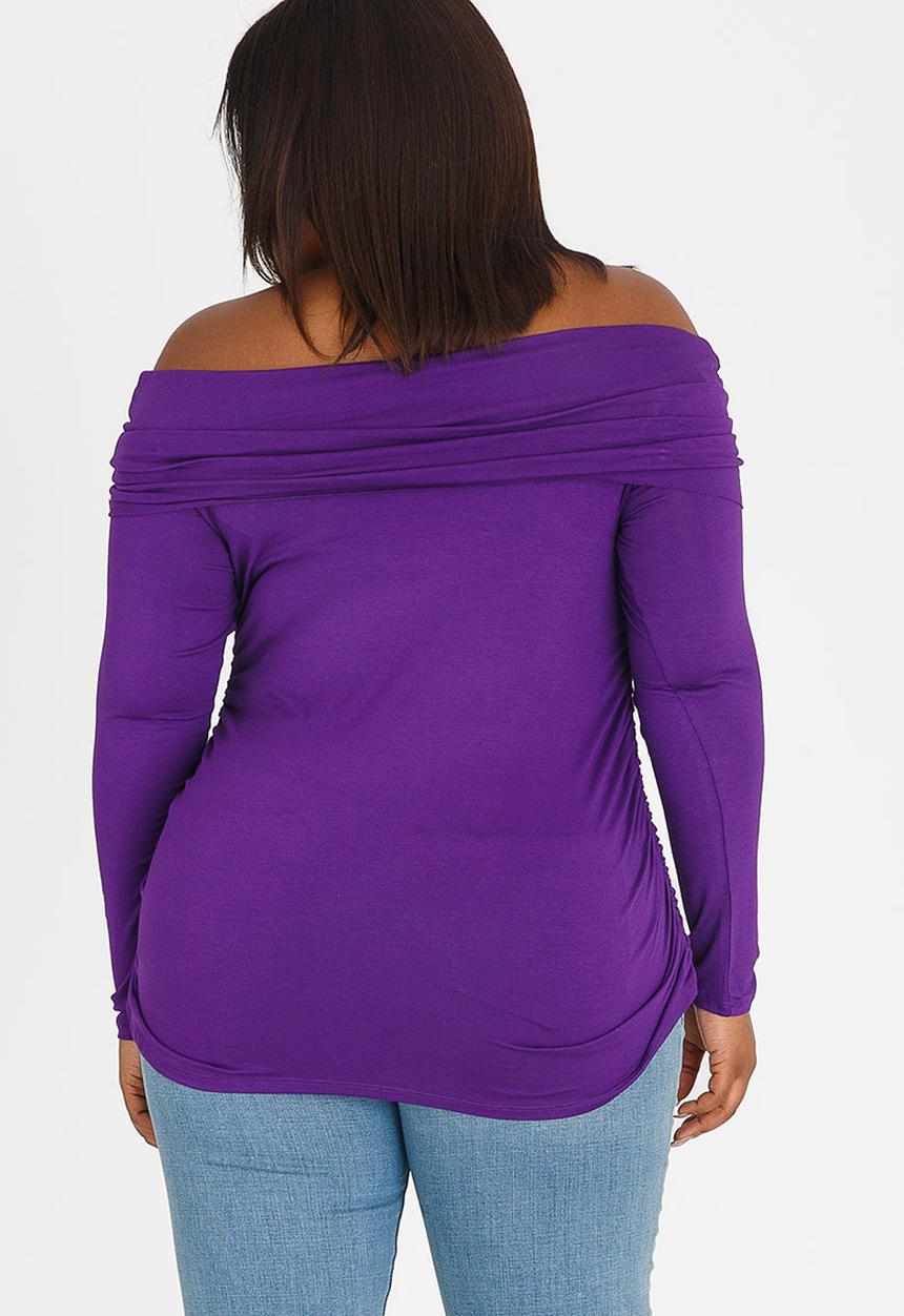 STYLE REPUBLIC PLUS - Bardot Tee with Side Ruched Detail Dark Purple