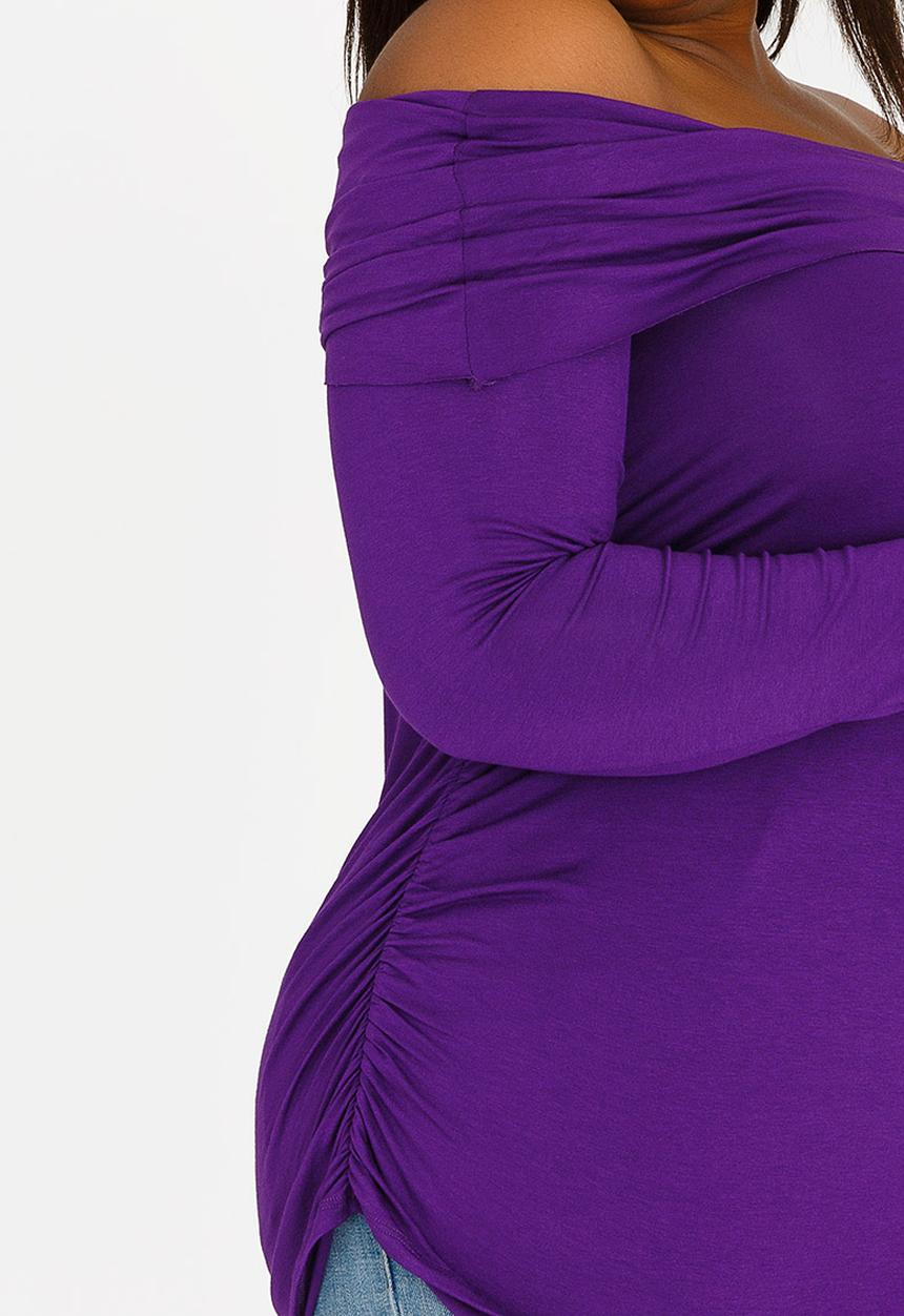 STYLE REPUBLIC PLUS - Bardot Tee with Side Ruched Detail Dark Purple