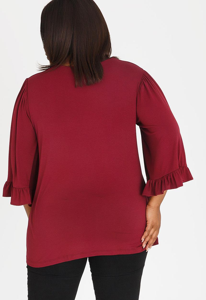STYLE REPUBLIC PLUS - Frill Sleeve Swing Tee Dark Red