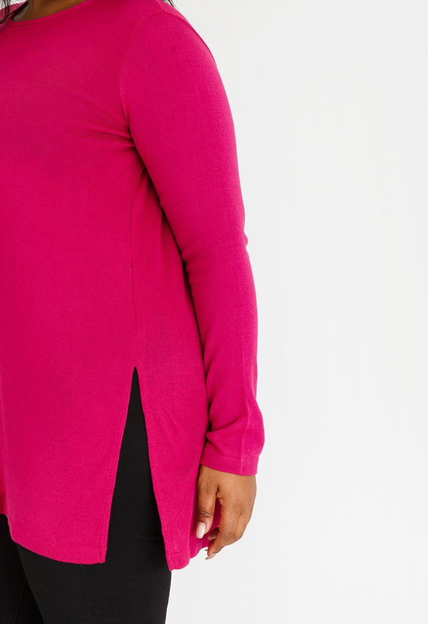 edit Plus - Long Length Knit with Side Slits Cerise Pink