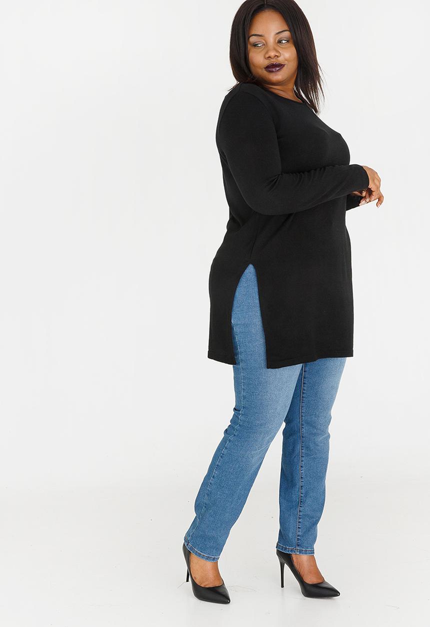 edit Plus - Long Length Knit with Side Slits Black