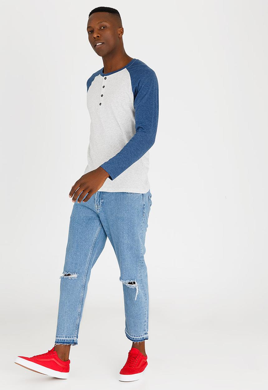 Brave Soul - Rasmus Crew Neck Raglan Top Pale Blue